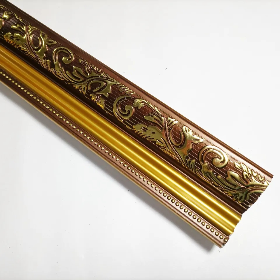 Luxury PVC Foam Decorative Waistline Interior Decorative PVC Moulding Golden Beltline Decoration Wall Cornetto