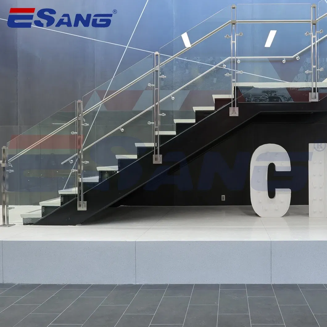 Esang Simple Design Stair Railing Tempered Glass Handrail Stainless Steel Balcony Balustrade