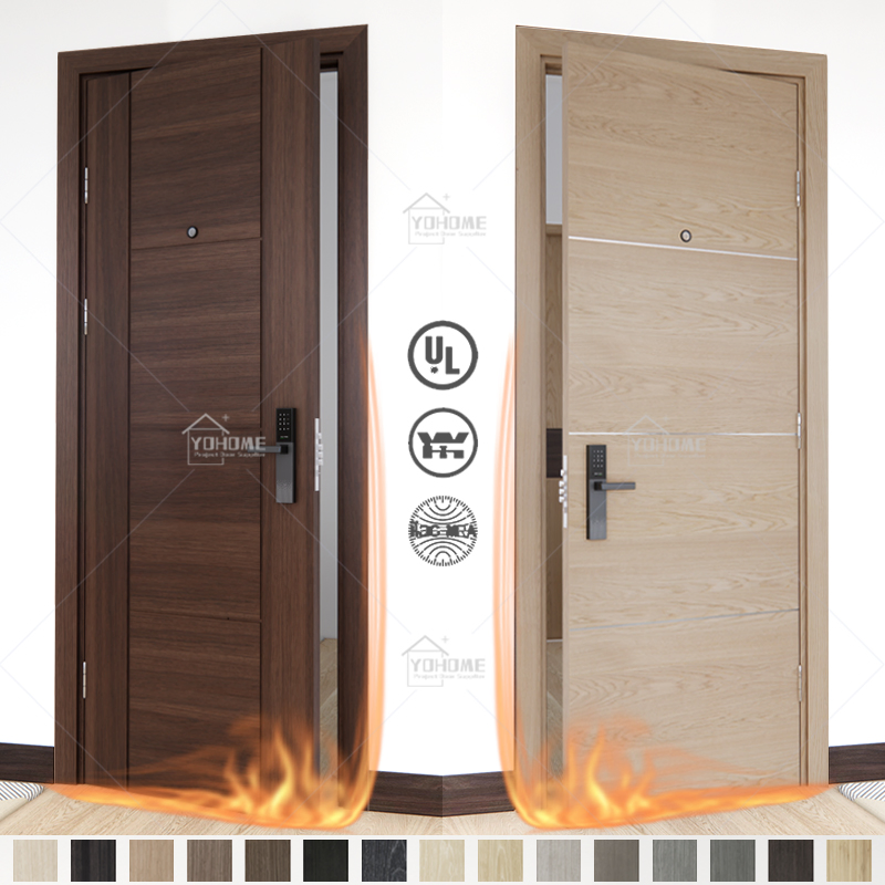 Ulc S104 Listed Interior HDF Flush Fire Rated Internal Solid Wooden Apartment Door Soundproofing Hotel Door and Frame