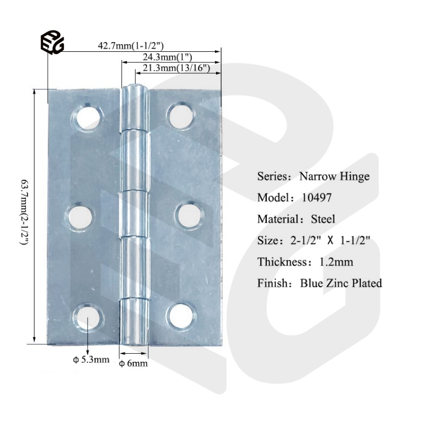 1.0mm Polished Brass Plated Narrow Hinge 1-1/2" for Cabinet Door/Window Shutter Factory Direct