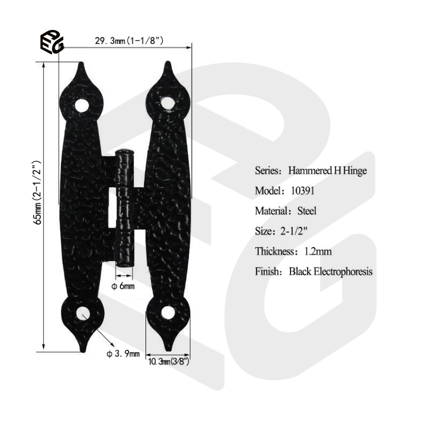 2.3mm Steel H Hinge 4" Dull Black for Shed Door/Window Shutter