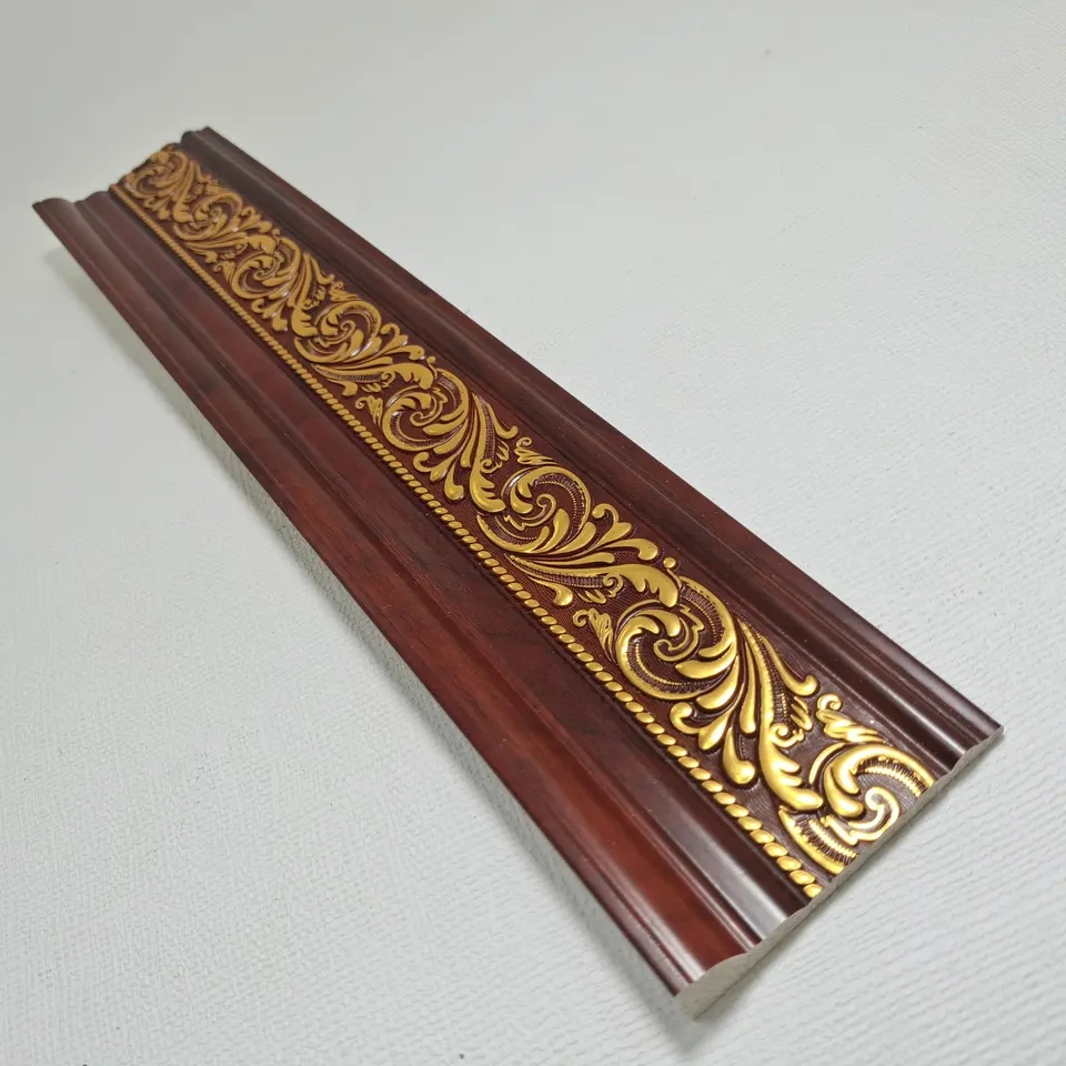 Luxury PVC Foam Decorative Waistline Interior Decorative PVC Moulding Golden Beltline Decoration Wall Cornetto