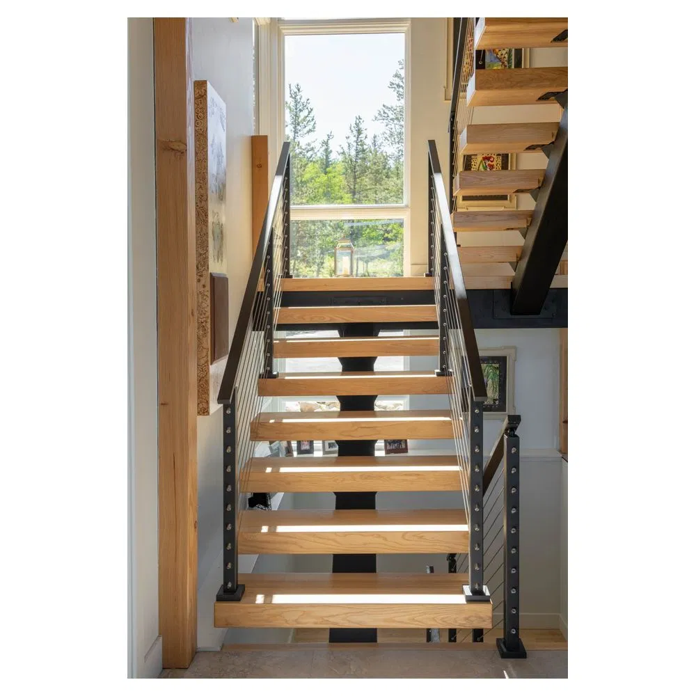 Adjustable Stringer Stairs Simple and Stylish Design Solid Wood Treads