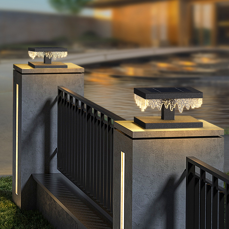 Solar HFBH Bulb Fence Cap Lights for Outdoor Deck Patio Garden Warm Cool White Lighting IP65 Stainless Steel+Acrylic Post 360