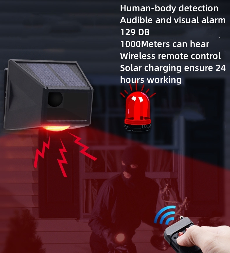 Antivol Maison Outdoor Garden Farm Fence Security House Alert Anti Theft Remote Control Siren Solar Alarm Light Motion Sensor