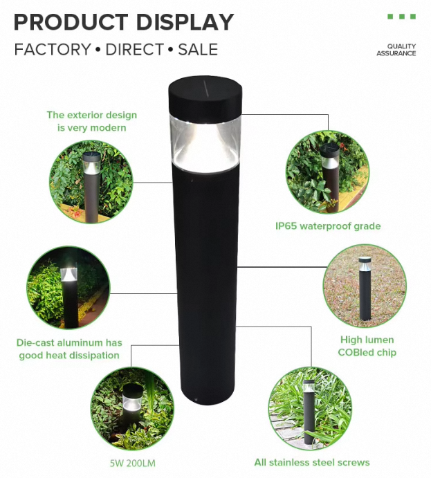 IP65 Waterproof Die Casting Aluminum+Glass 5W Solar Garden Light WW3000K+NW4000K+CW6000K Led Solar Led Post Bollard Light
