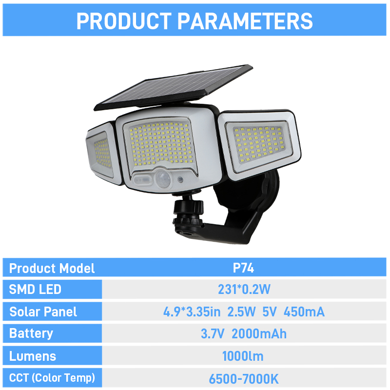 Solarup Outdoor Solar Security Flood Light, 3 Adjustable Heads PIR Motion Sensor Wall Lamp with Strong Magnetic Base