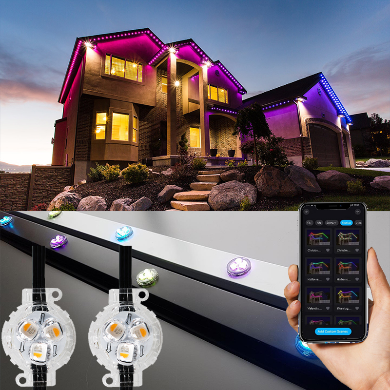 SHIJI Permanent Holiday Christmas Lights Track 30mm RGB RGBW UCS2904 12V Digital LED Pixel Dot Light Outdoor String Light