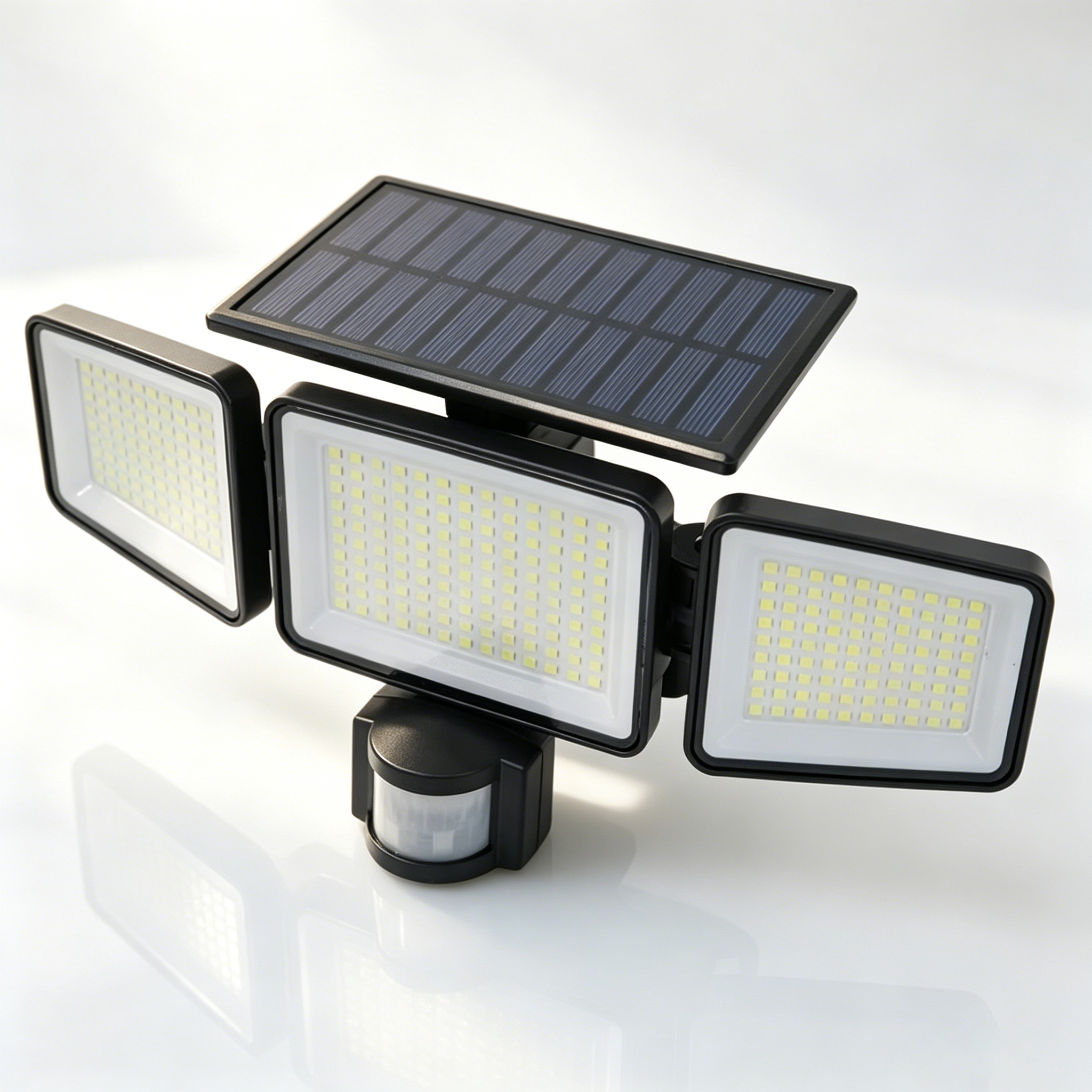 New Solar Motion Sensor Lights 302 LED 3 Heads Wide Angle Flood Light Solar Wall Lights for Outdoor Garden