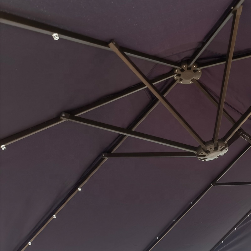 L New Design Outdoor LED Solar Powered Parasol 15ft Large Patio Garden Porch Double-sided Umbrella Table Twins Parasol