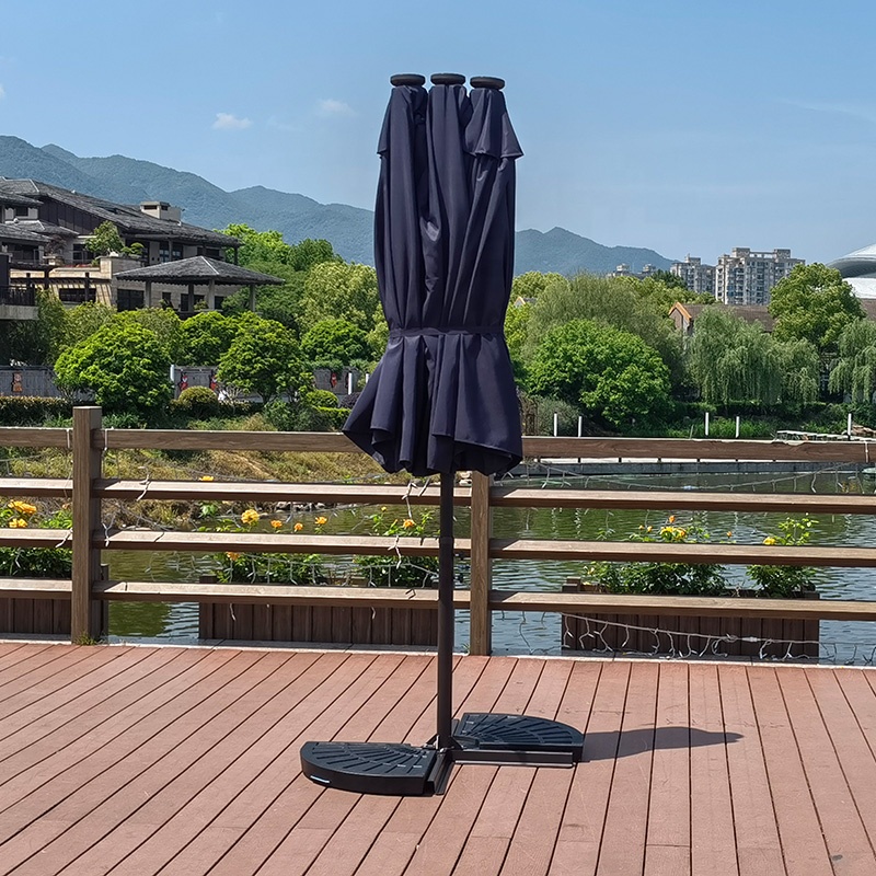 L New Design Outdoor LED Solar Powered Parasol 15ft Large Patio Garden Porch Double-sided Umbrella Table Twins Parasol