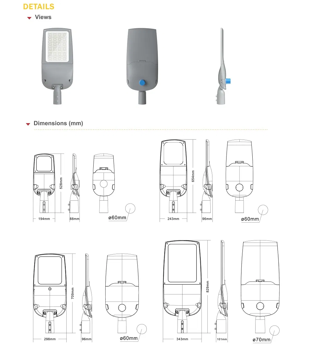 Outdoor LED Street Lighting Dimensions