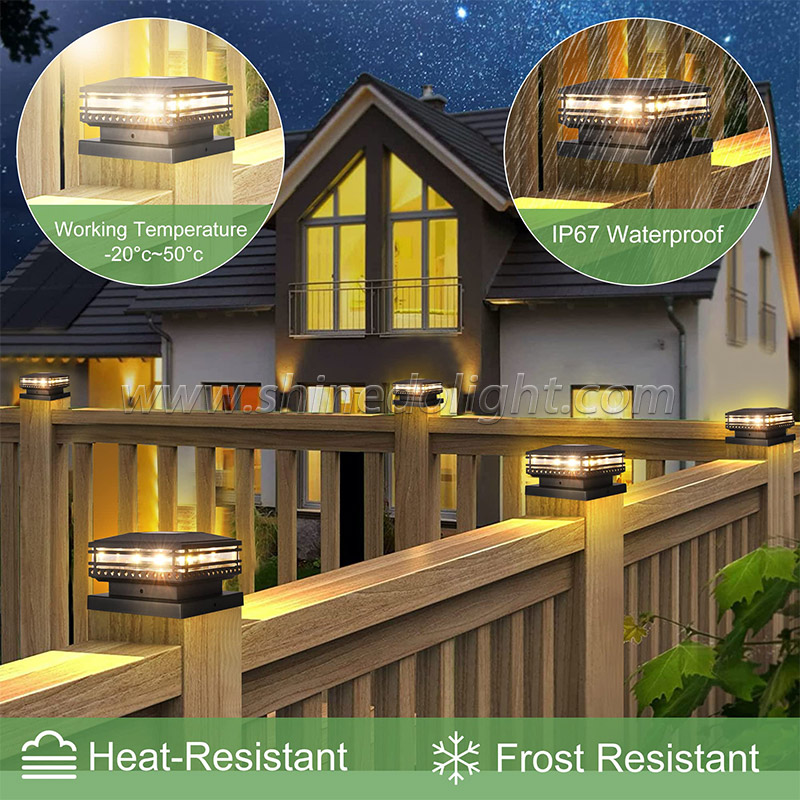 Solar Power Pillar Lamp Outdoors Waterproof Patio Stairs Steps Fence Lamp Yard Post Cap Garden Decoration