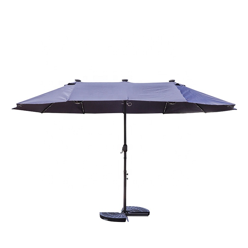L New Design Outdoor LED Solar Powered Parasol 15ft Large Patio Garden Porch Double-sided Umbrella Table Twins Parasol