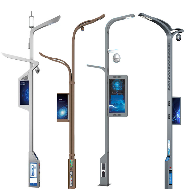 Smart Street Light Pole With Intelligent IOT System Bright LED Lighting Digital Billboard 5G CCTV EV Charger For Smart Cities