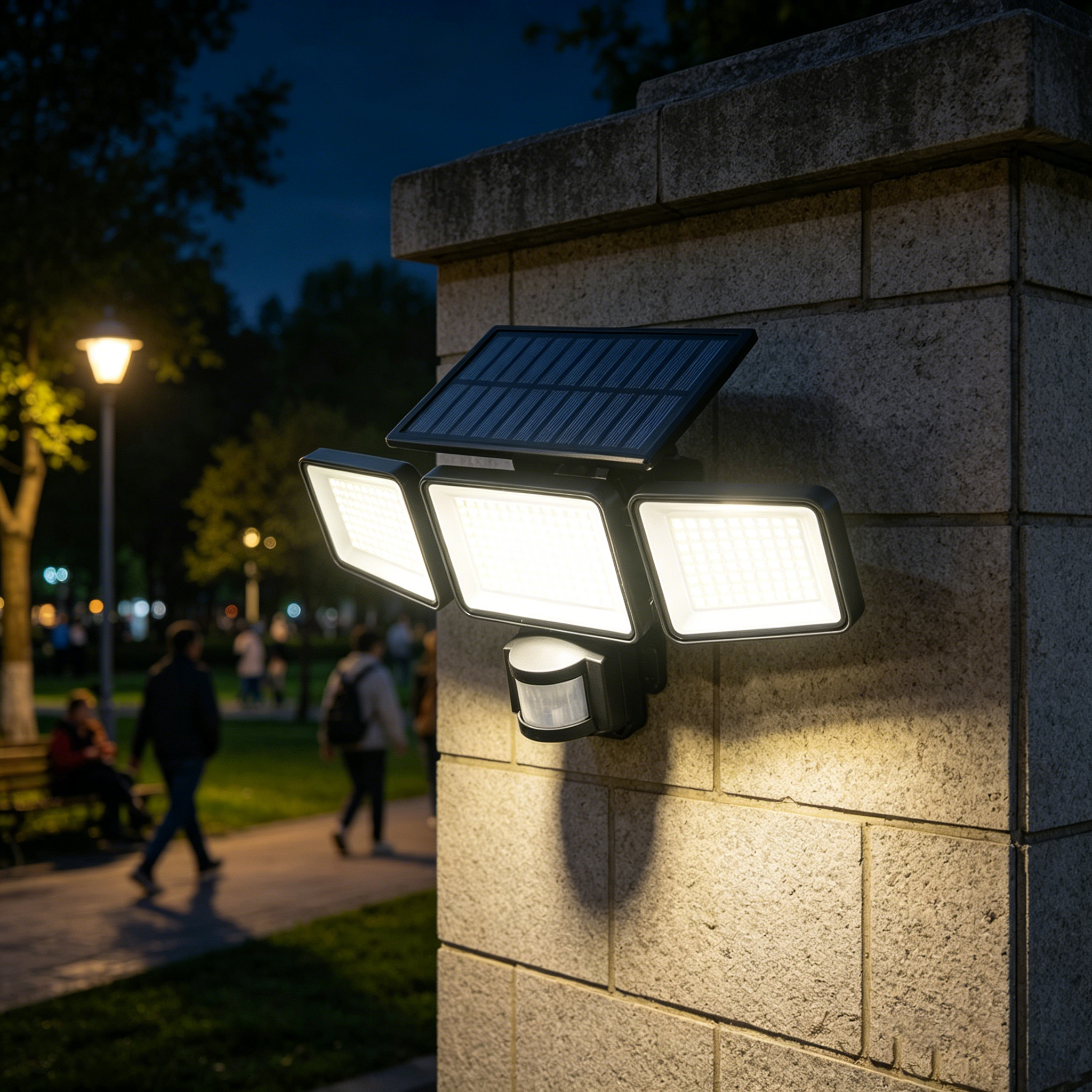 New Solar Motion Sensor Lights 302 LED 3 Heads Wide Angle Flood Light Solar Wall Lights for Outdoor Garden