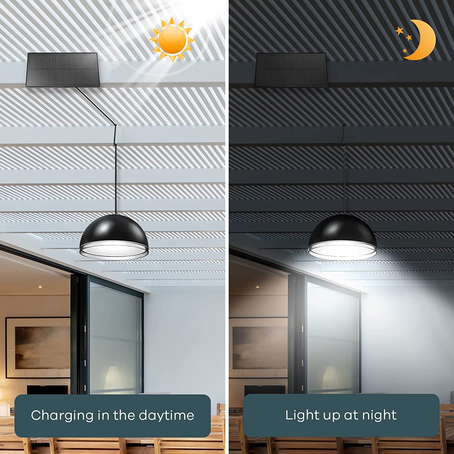 Solar Ceiling Lights For Home &amp; Garden Indoor/Outdoor IP67 Waterproof LED With Battery Included