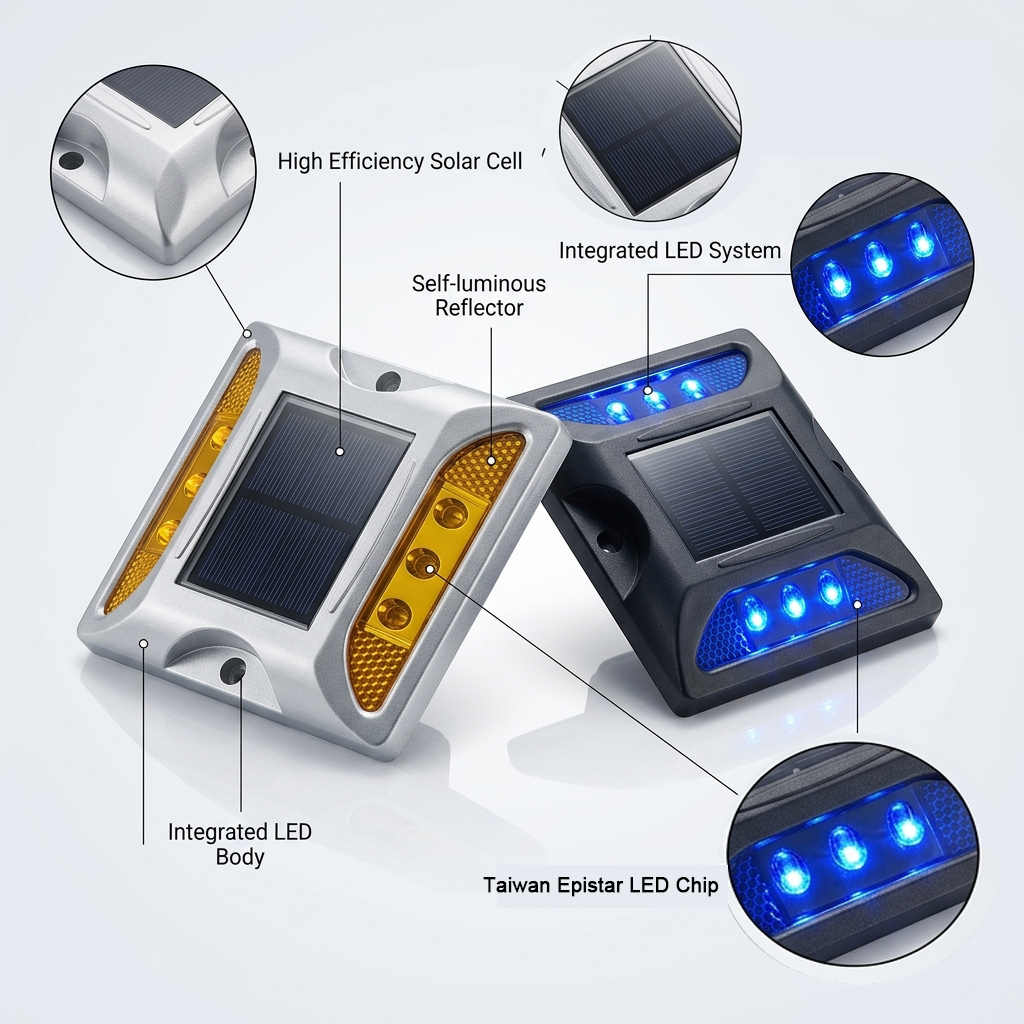 High Brightness 6 Led Double Sided Solar Road Stud Warm White IP68 Waterproof Warning Light For Garden Driveway Pathway Highway