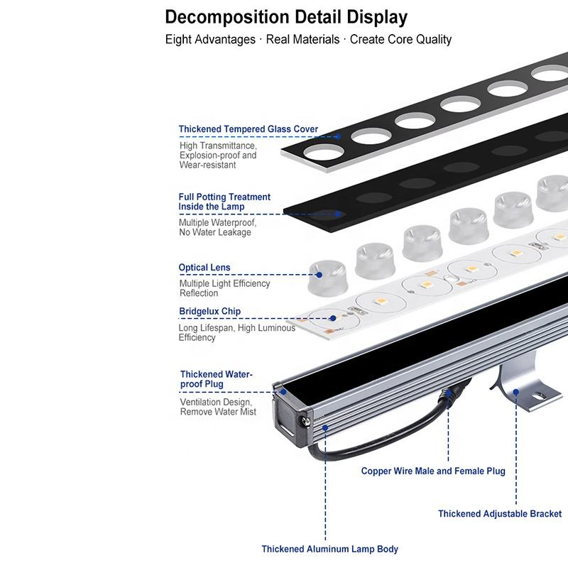 Exterior RGB Aluminum Wall Washer Light IP65 Waterproof Outdoor LED Linear Commercial Building Wall Wash Lighting