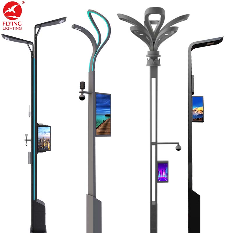 Galvanized Aluminum Smart Street Pole Street Light Surveillance Camera LED Screen EV Charger AC for Main Road Shopping Mall