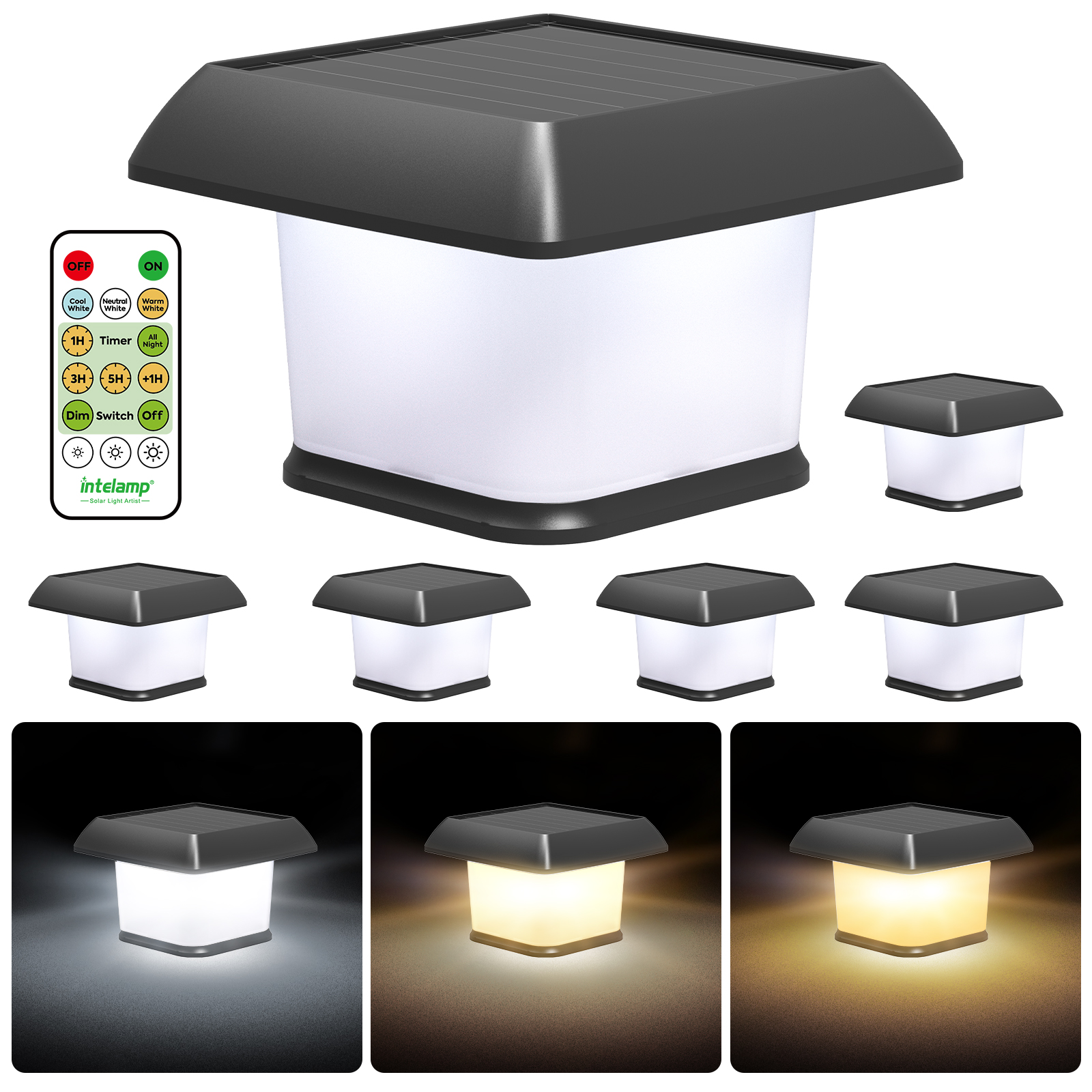 Intelamp Solar Landscape Light Garden Lamp Outdoor Waterproof LED Solar Powered Fence Post Cap Lights