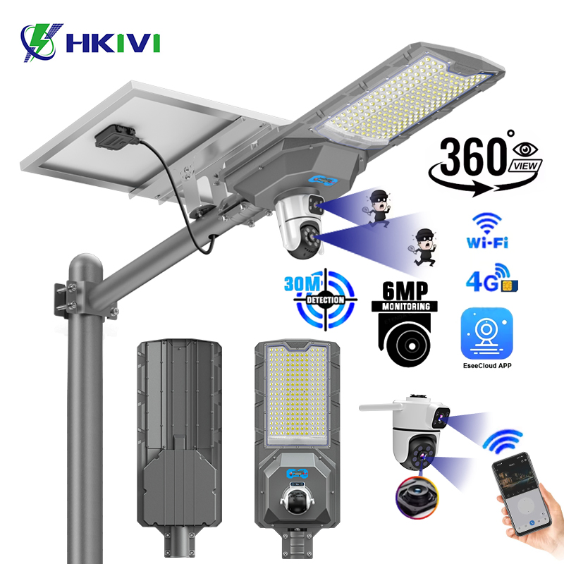 Dual Lenses 900W Solar Street Lamp with CCTV 6 Million Pixels Solar LED Street Light with Camera Eseecloud