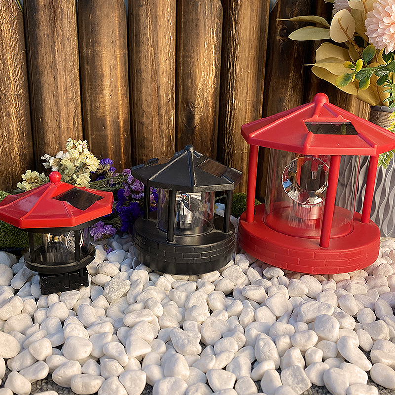 New Solar Rotating Lighthouse Beacon LED Lights Pastoral Design For Outdoor Garden Courtyard Lawn Balcony Decoration