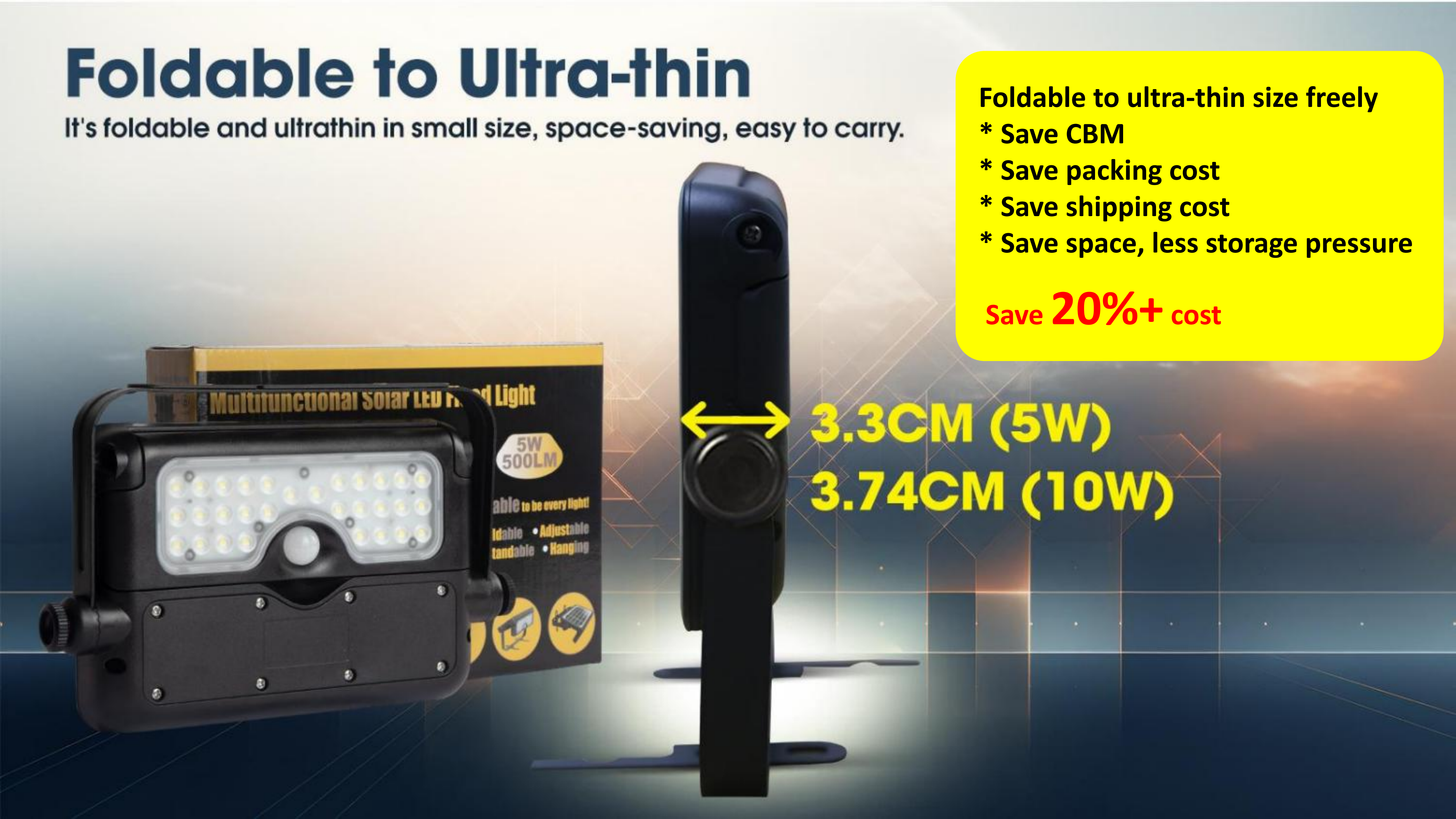 Multi-functional Square Solar Flood Lights Outdoor Home Waterproof PIR Motion Sensor LED Wireless Wall Lamp Garden Balcony