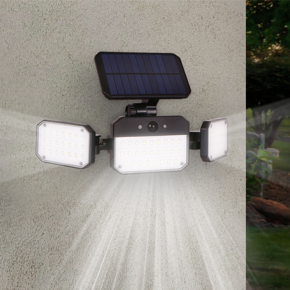 3 Adjustable Heads IP68 Waterproof Solar Lights Outdoor LED High Brightness Cordless Solar Motion Sensor Lights