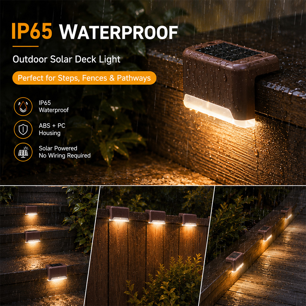 Outdoor IP65 Waterproof Solar Powered Lithium Battery LED Fence Lights For Garden Yard Stair Step &amp; Deck Lighting