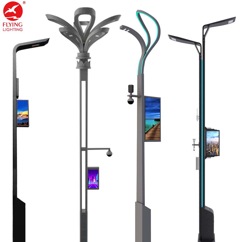 Galvanized Aluminum Smart Street Pole Street Light Surveillance Camera LED Screen EV Charger AC for Main Road Shopping Mall