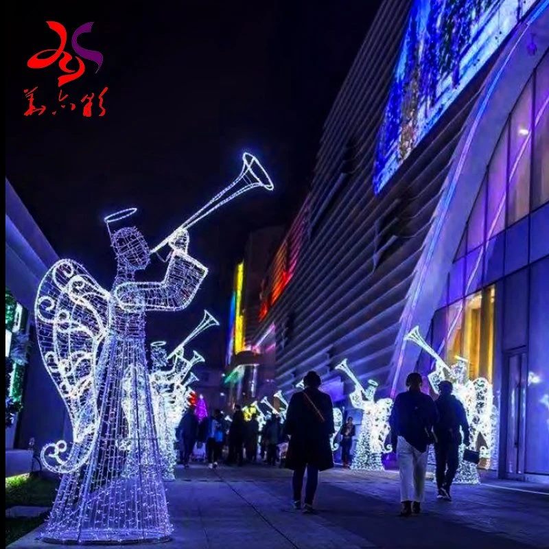 Commercial Outdoor Christmas Decorations 3D Big Angel Motif Lighting