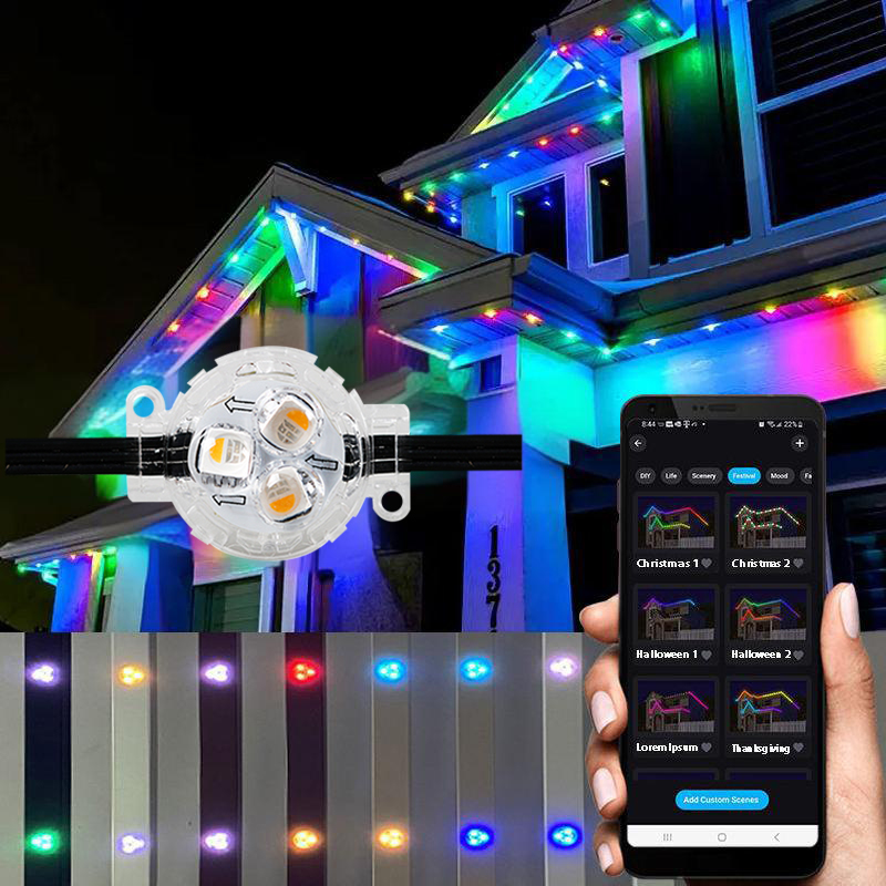 SHIJI Permanent Holiday Christmas Lights Track 30mm RGB RGBW UCS2904 12V Digital LED Pixel Dot Light Outdoor String Light