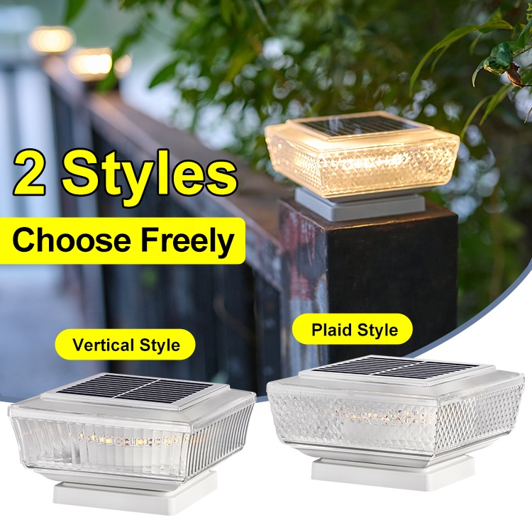 Solar Column Post Light Warm Light IP65 Waterproof Outdoor Square Cap Lamp For Garden Fence Landscape