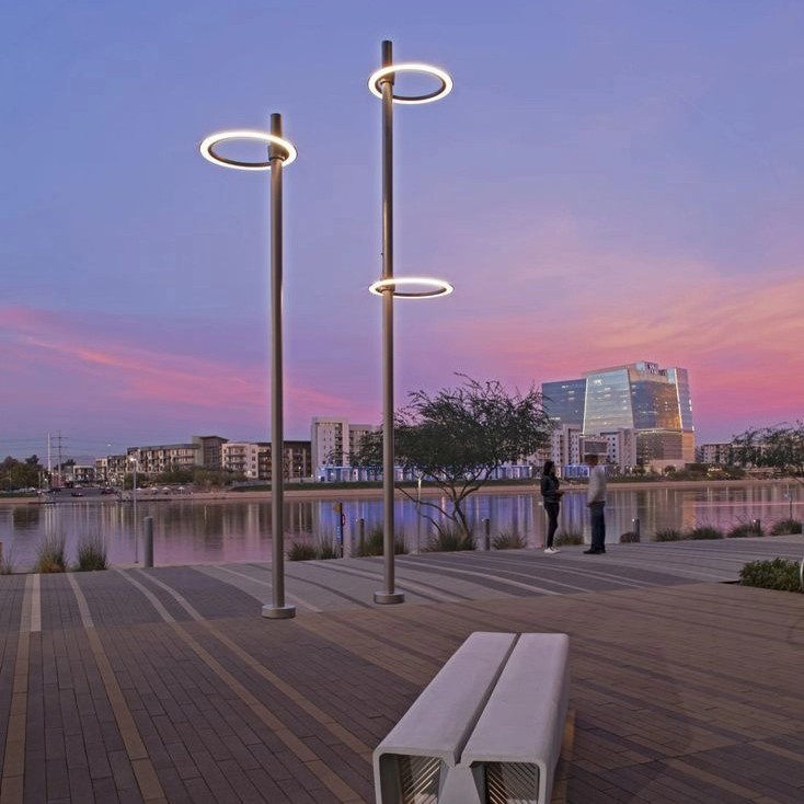 Modern Minimalist Aluminum LED Outdoor Courtyard Lamp Circular Street Lamp High-pole Lamp Residential Villa Lighting IP65 Rated