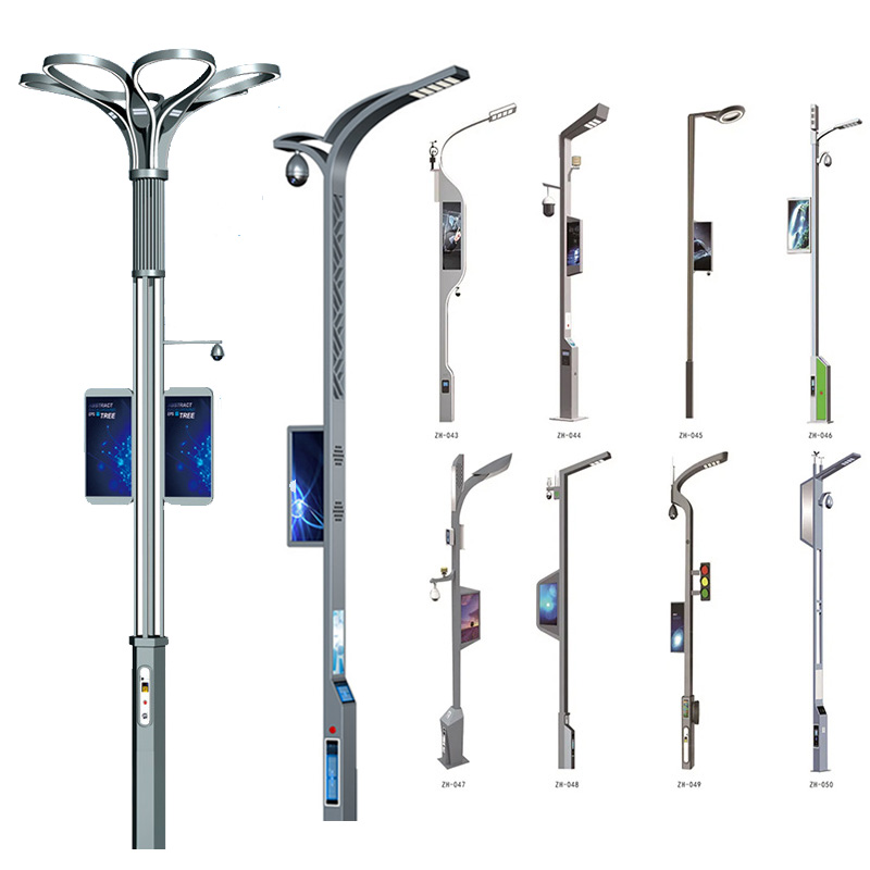 Intelligent Steel Light Smart Poles Streetlights for Outdoor Smart City Monitoring &amp; Municipal Broadcasting Display