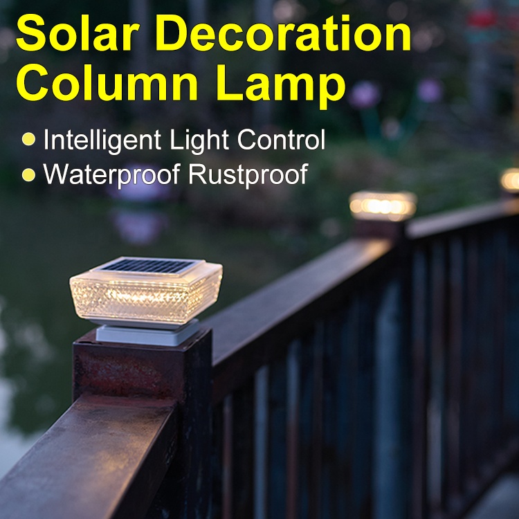 Solar Column Post Light Warm Light IP65 Waterproof Outdoor Square Cap Lamp For Garden Fence Landscape