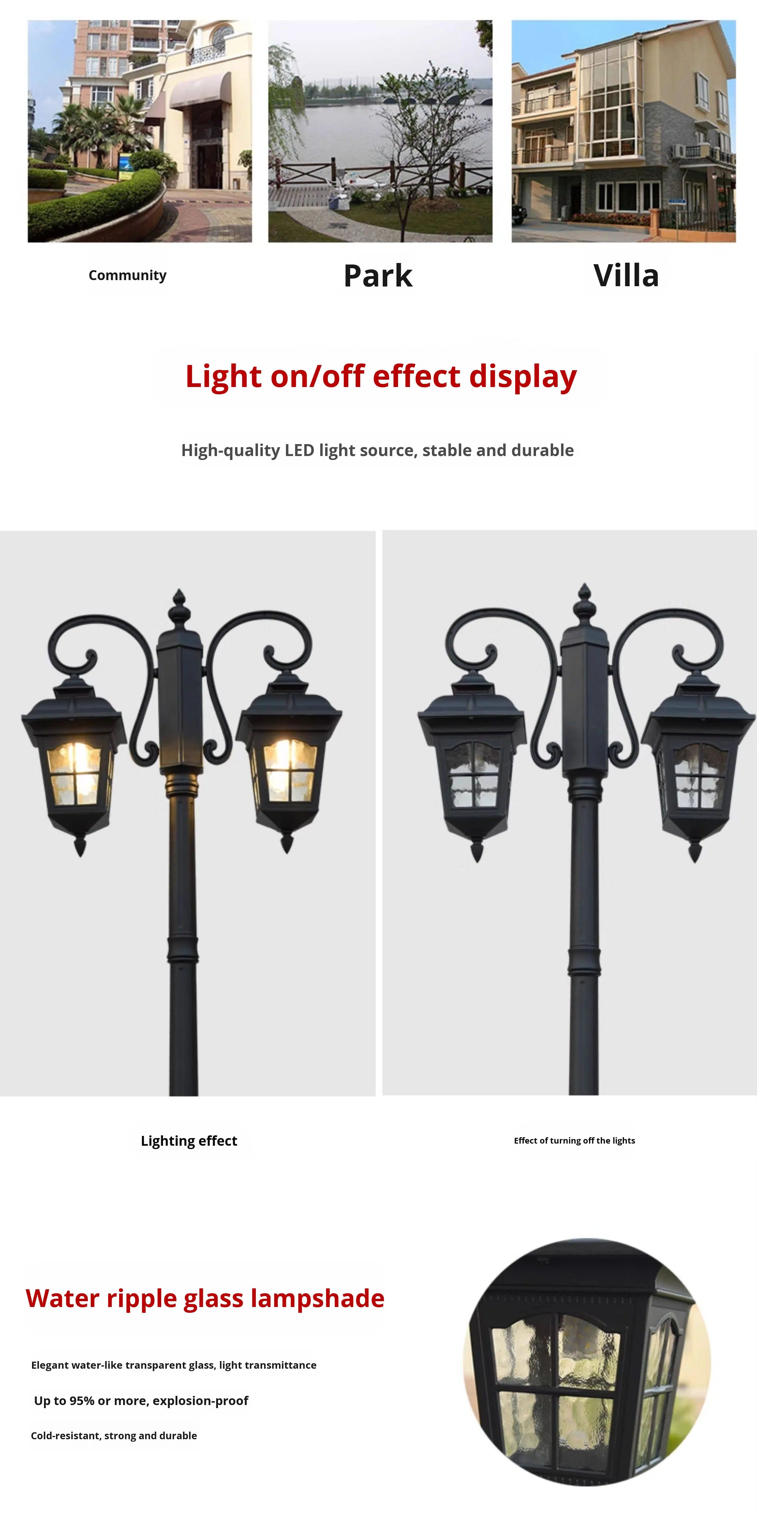 European Outdoor Garden Lights Waterproof 3-Meter LED Solar Garden Lights for Gardens Villas Roadscapes and Landscape Lighting