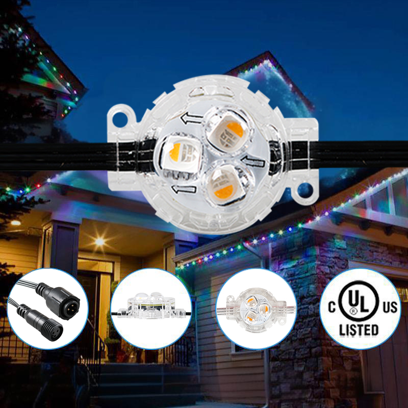 SHIJI Permanent Holiday Christmas Lights Track 30mm RGB RGBW UCS2904 12V Digital LED Pixel Dot Light Outdoor String Light