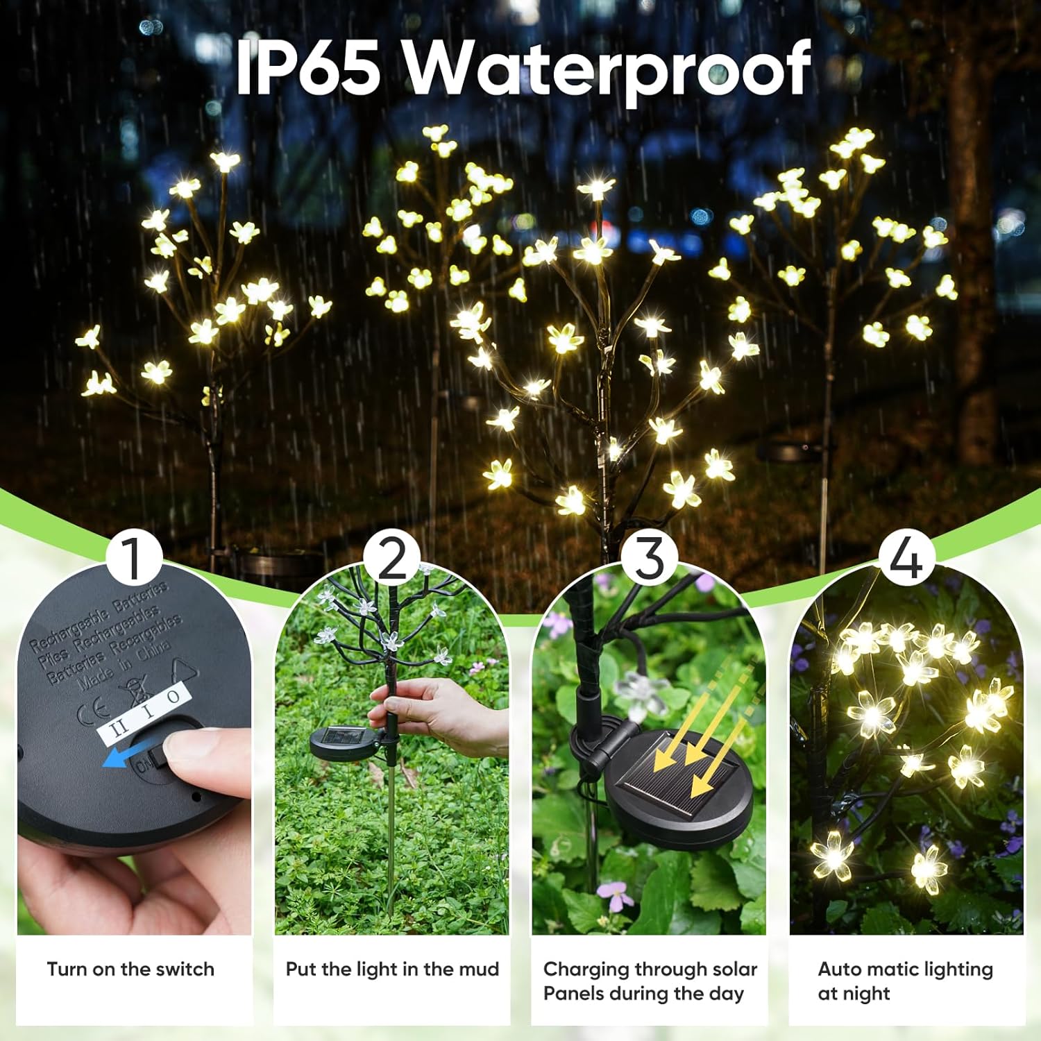 Plastic Solar Powered Garden Lights Fairy Design Waterproof 2 Pack 40 LED Outdoor Decor For Yard Patio Pathway