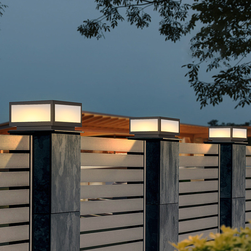 IP65 Waterproof Led Pillar Lamp 20/30/40/50cm Metal Acrylic Square Column Headlights Solar Post Cap Light for Pillar Fence
