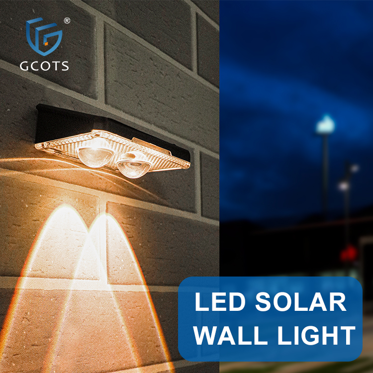 GCOTS Factory Outdoor Waterproof IP54 Rating Motion Activated Solar Wall Light for Garden Fence Wall LED Lamp Solar Powered