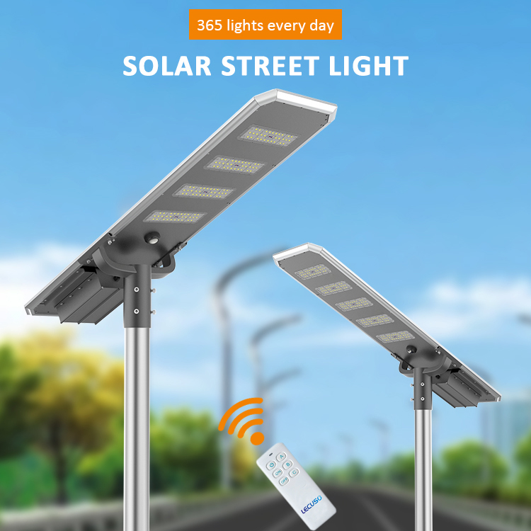 LECUSO Economic High Brightness 60W 100w 120w 150w IP65 Waterproof 6000K 3-Year Warranty All In One LED Solar Street Light