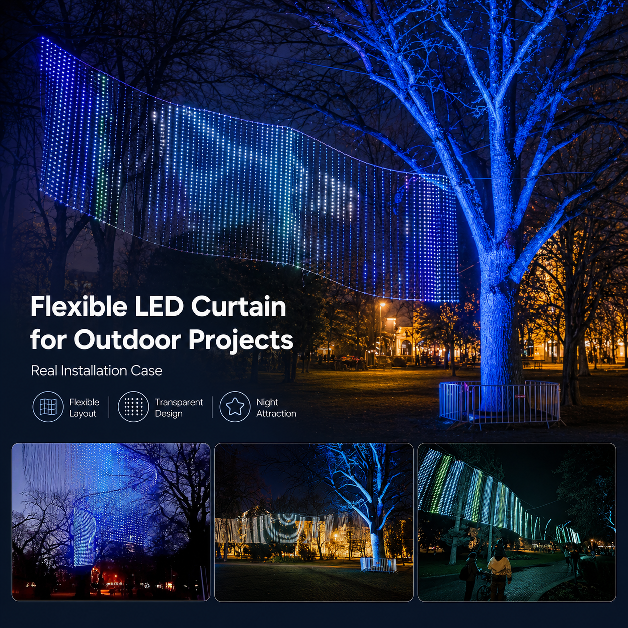 P20 Outdoor Flexible LED Mesh Screen IP68 Waterproof Transparent Building Media Facade Pixel Grid Display