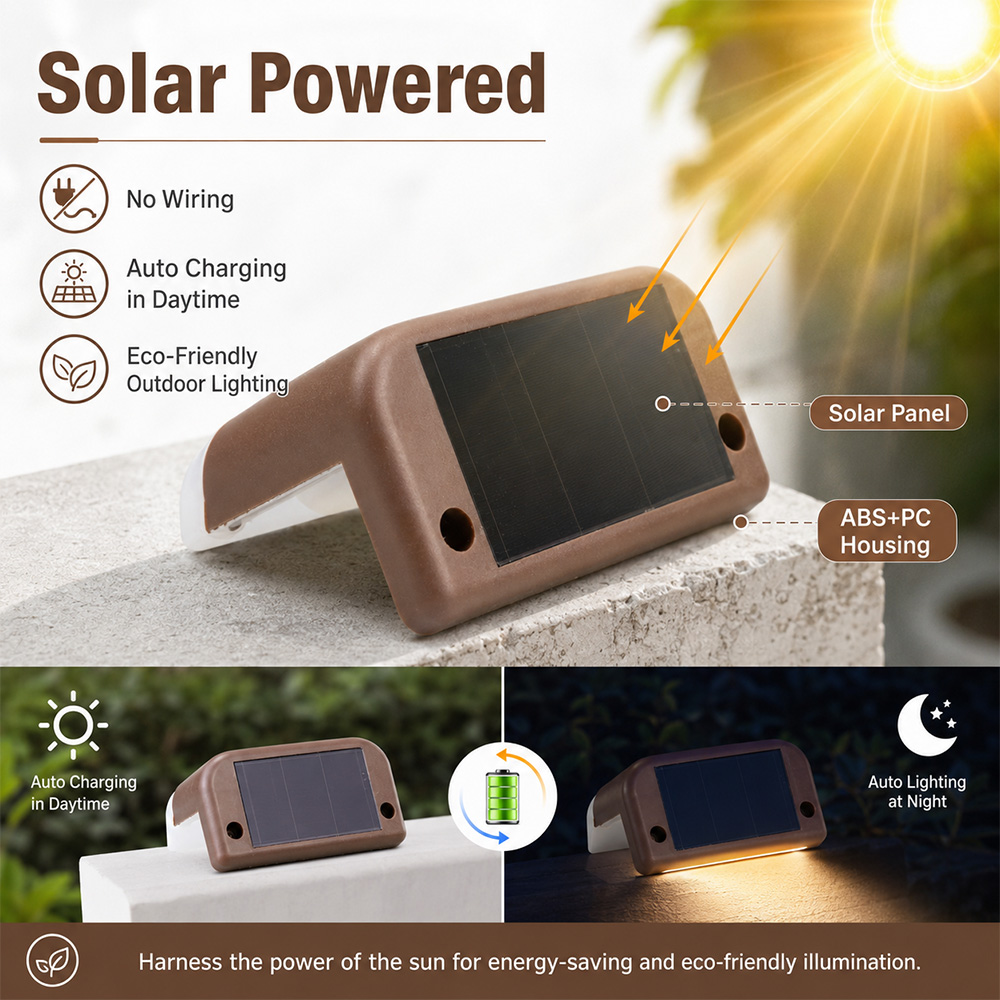 Outdoor IP65 Waterproof Solar Powered Lithium Battery LED Fence Lights For Garden Yard Stair Step &amp; Deck Lighting