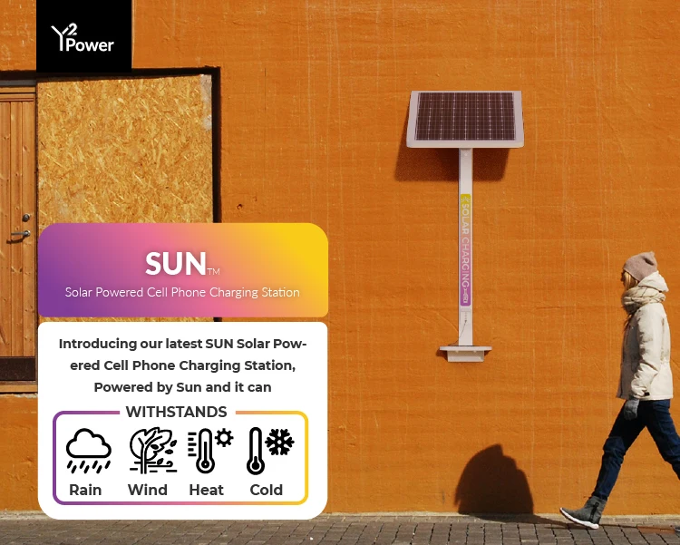 High Quality SUN Solar Powered Fast Charging Station Wall Mounted Cell Phone Chargers Outdoor Mobile Charging Kiosk