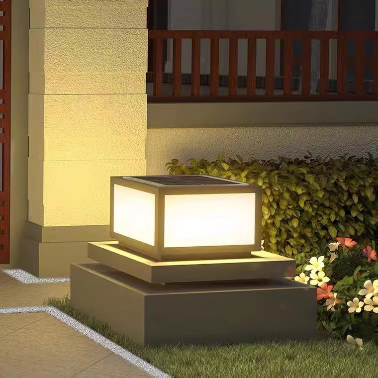 IP65 Waterproof Led Pillar Lamp 20/30/40/50cm Metal Acrylic Square Column Headlights Solar Post Cap Light for Pillar Fence