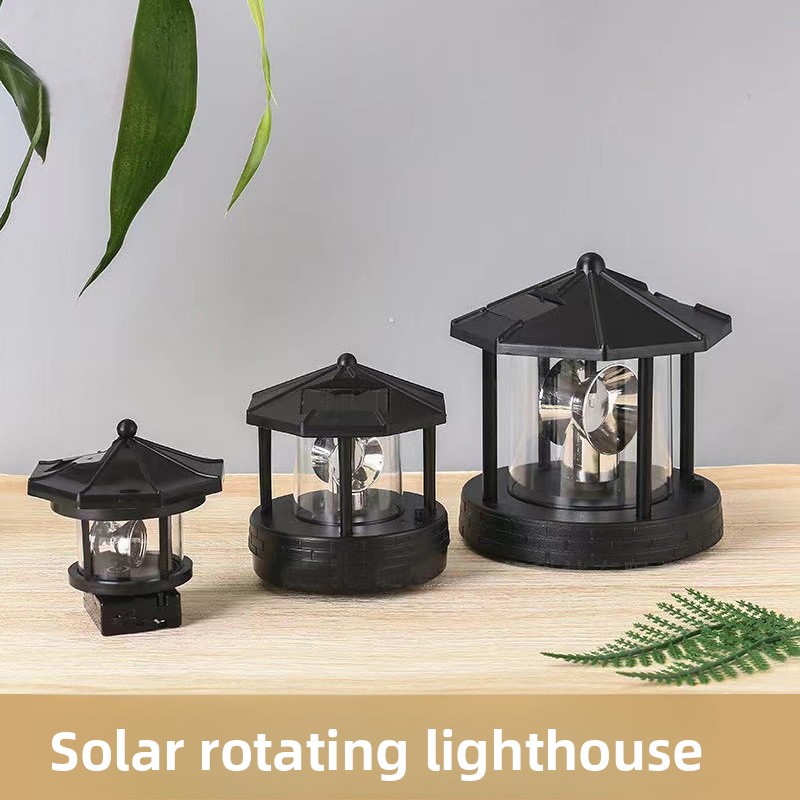 New Solar Rotating Lighthouse Beacon LED Lights Pastoral Design For Outdoor Garden Courtyard Lawn Balcony Decoration