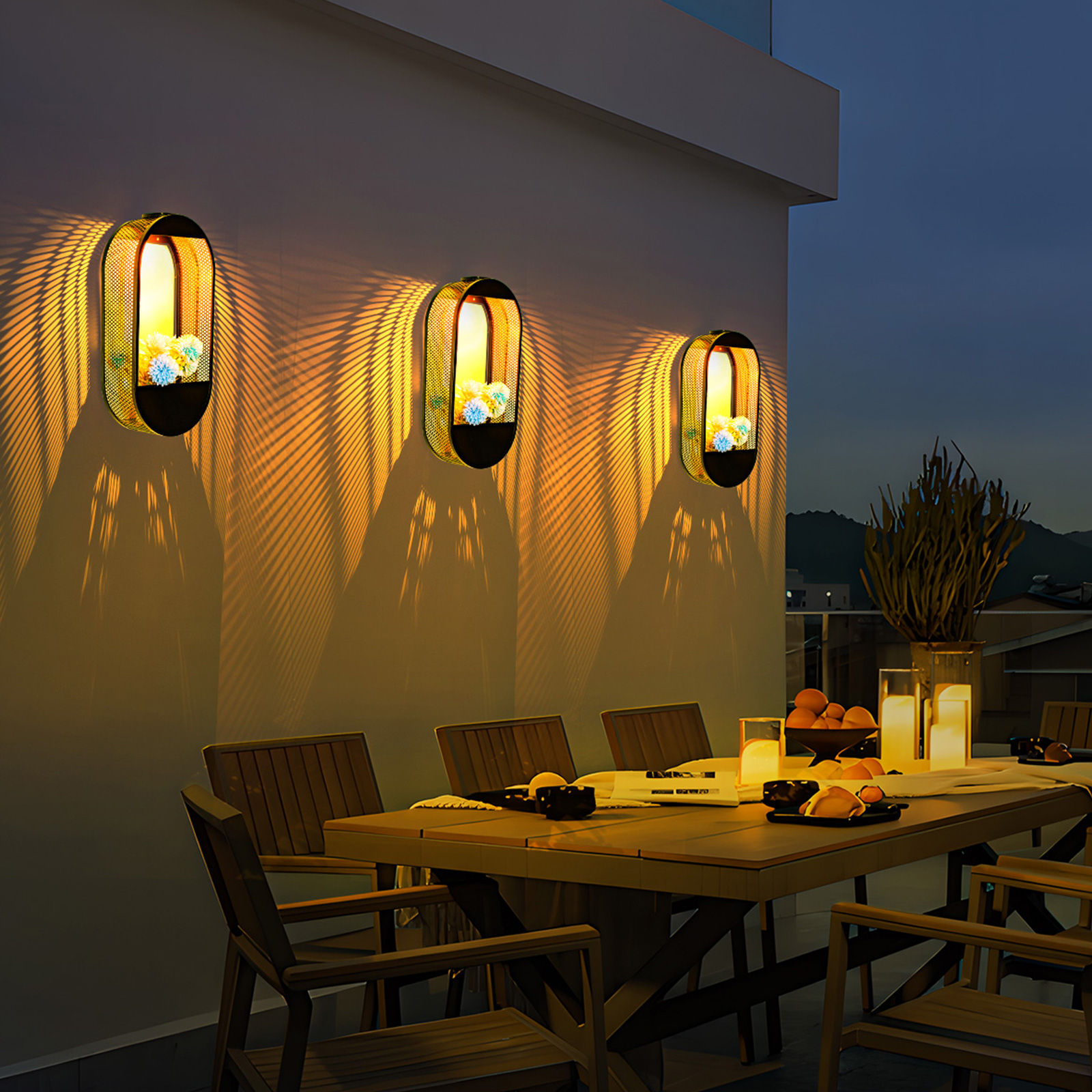 1700K 6000K IP65 Solar Wall Lamps Round Modern Courtyard Outdoor Waterproof Decorative Wall Lamp