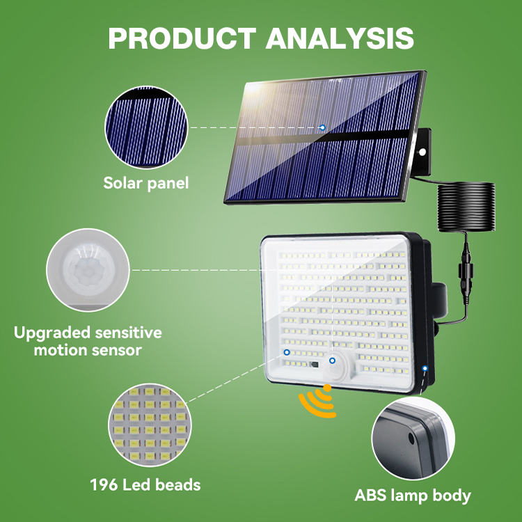 High Quality CE Certified ABS 1.5w Waterproof Outdoor Garden Separated Led Solar Sensor Light With Solar Panel